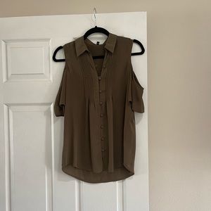 Green open shoulder dress shirt. Size XS